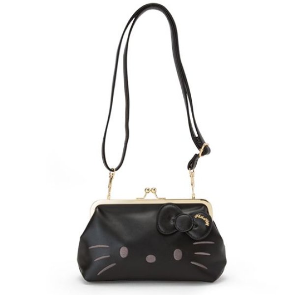 Photo1: Hello Kitty Wallet with spoon shoulder bag black (1)