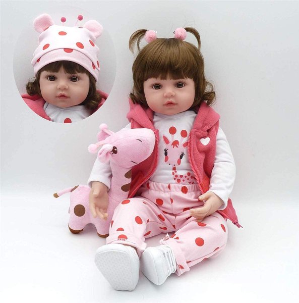 Photo1: 48cm Reborn Baby Doll Toy Realistic Baby Doll With Giraffe Toddler Adorable Dolls with pink dress (1)