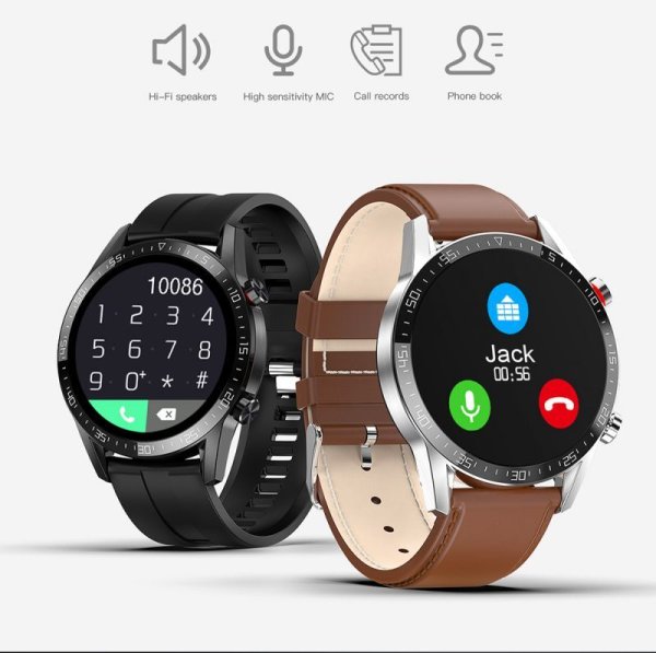 Photo1: Smartwatch L13 Touch Screen Bluetooth Calling IP68 WaterProof - Leather Belt (1)