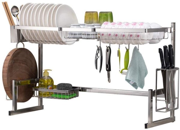 Photo1: Kitchen Shelf Organizer Dish Drying SILVER Model (85cm) (1)