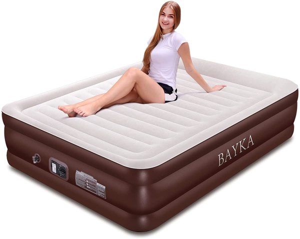 Photo1: Bayka Air Bed Queen Size Built-In Electric Pump (Brown) (1)
